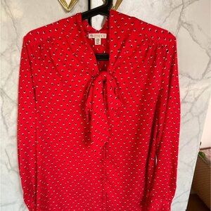 Elegant Red Blouse with Bow Detail
